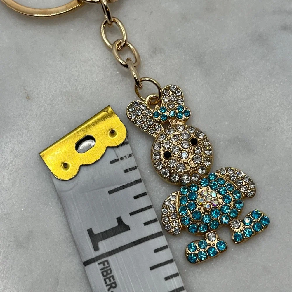 Rhinestone Bunny‎ Rabbit Keychain Bag Charm Gold Blue Easter Gift Accessory New